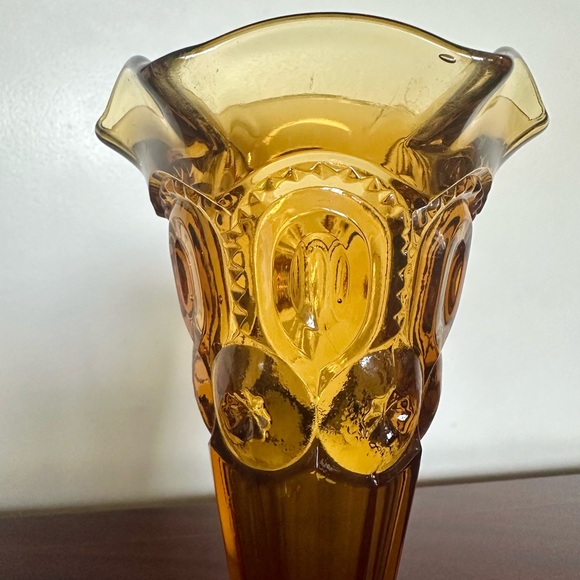 L.E. Smith #6231 Moon and Stars Amber Bud Vase Vintage Mid Century Glass 6.5” - Picture 8 of 11